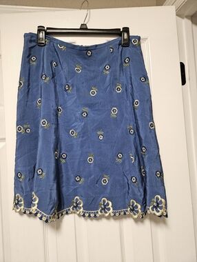 Anthropologie Tocca silk skirt Blue Embroidered size 12